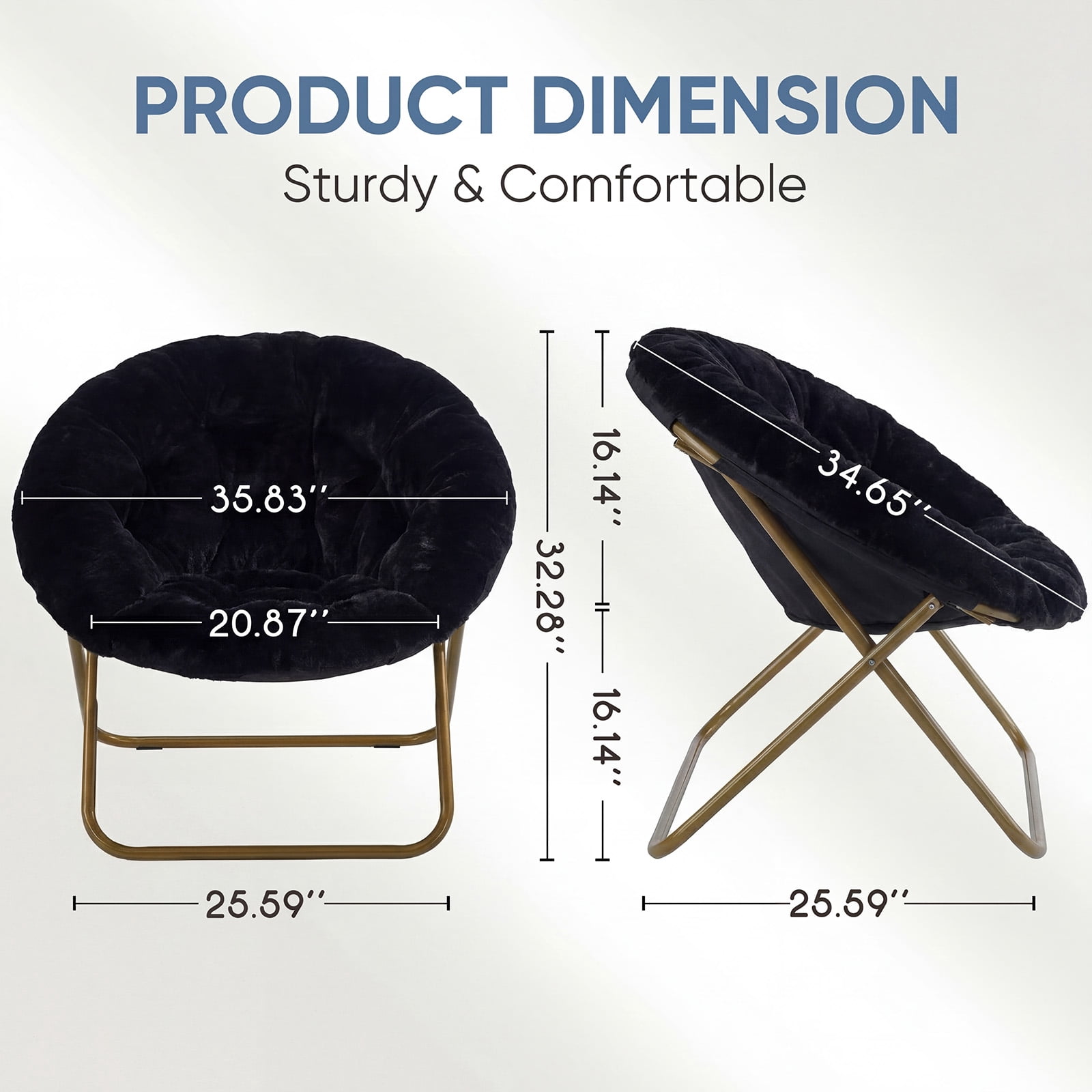 Comfortable Faux Fur Disc Chair, Adult Size Black, for Bedroom Living Room Furniture