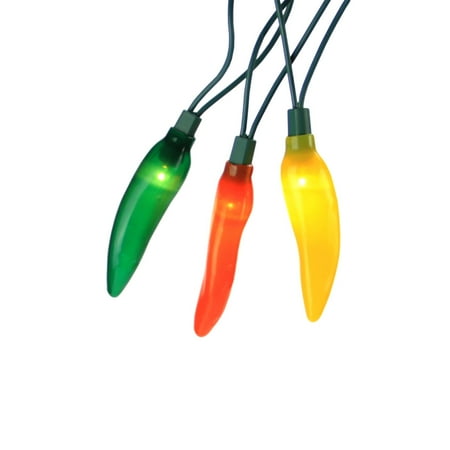 - Set of 10 Yellow Orange & Green LED Chili Pepper Patio & Garden Novelty Christmas Lights-Green Wire
