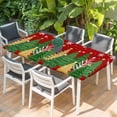 thumbnail image 2 of Red Christmas Tree Table Cloths for 6 Foot Rectangle Tables, Green Golden Xmas Tree Snowflake Winter Patio Waterproof Elastic Fitted Tablecloths, Washable Rectangular Table Cover for Camping, 2 of 8