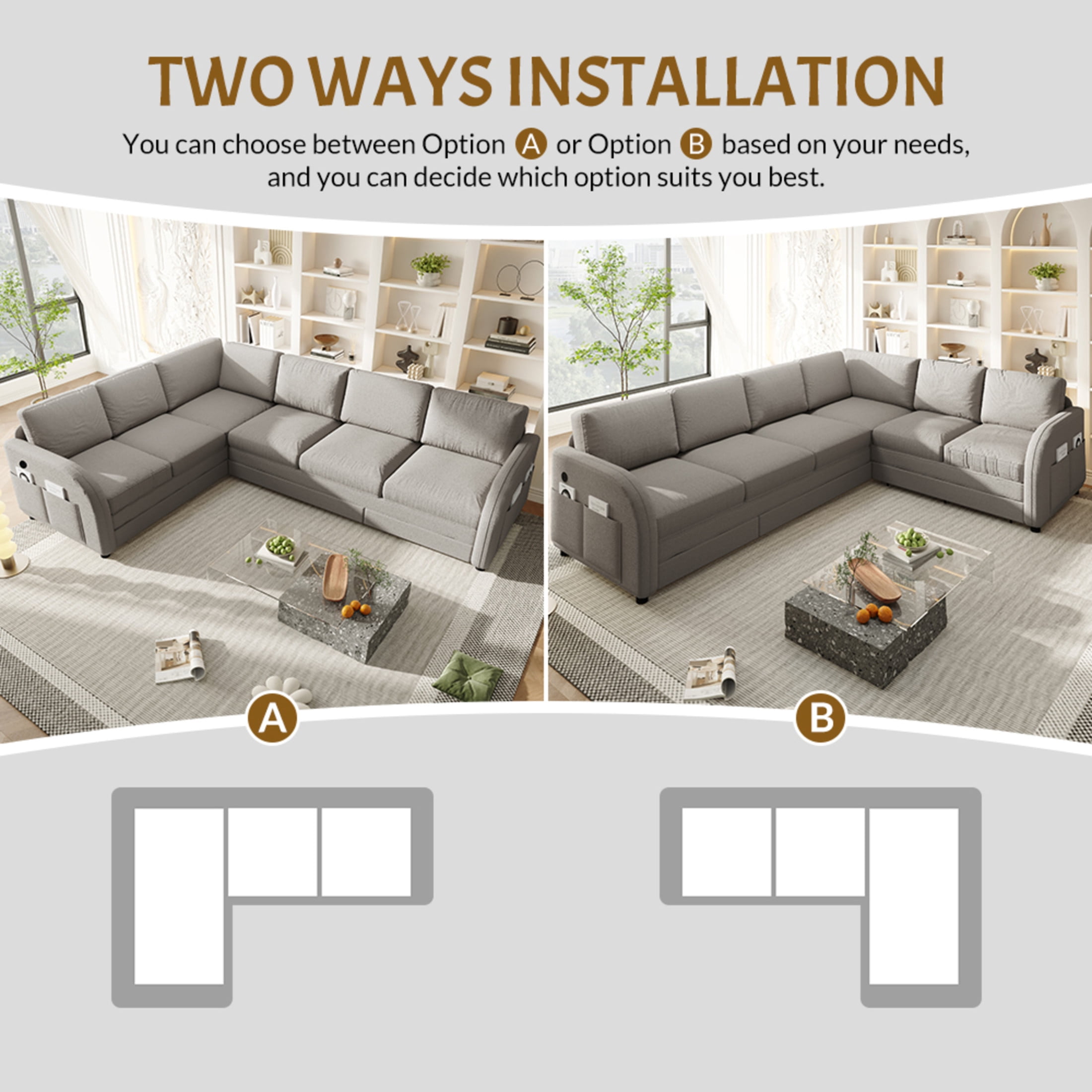 Noble House Bryan 115.2" L-Shaped Sherpa Fleece Convertible Sleeper Sectional with Charging Ports, Light Grey