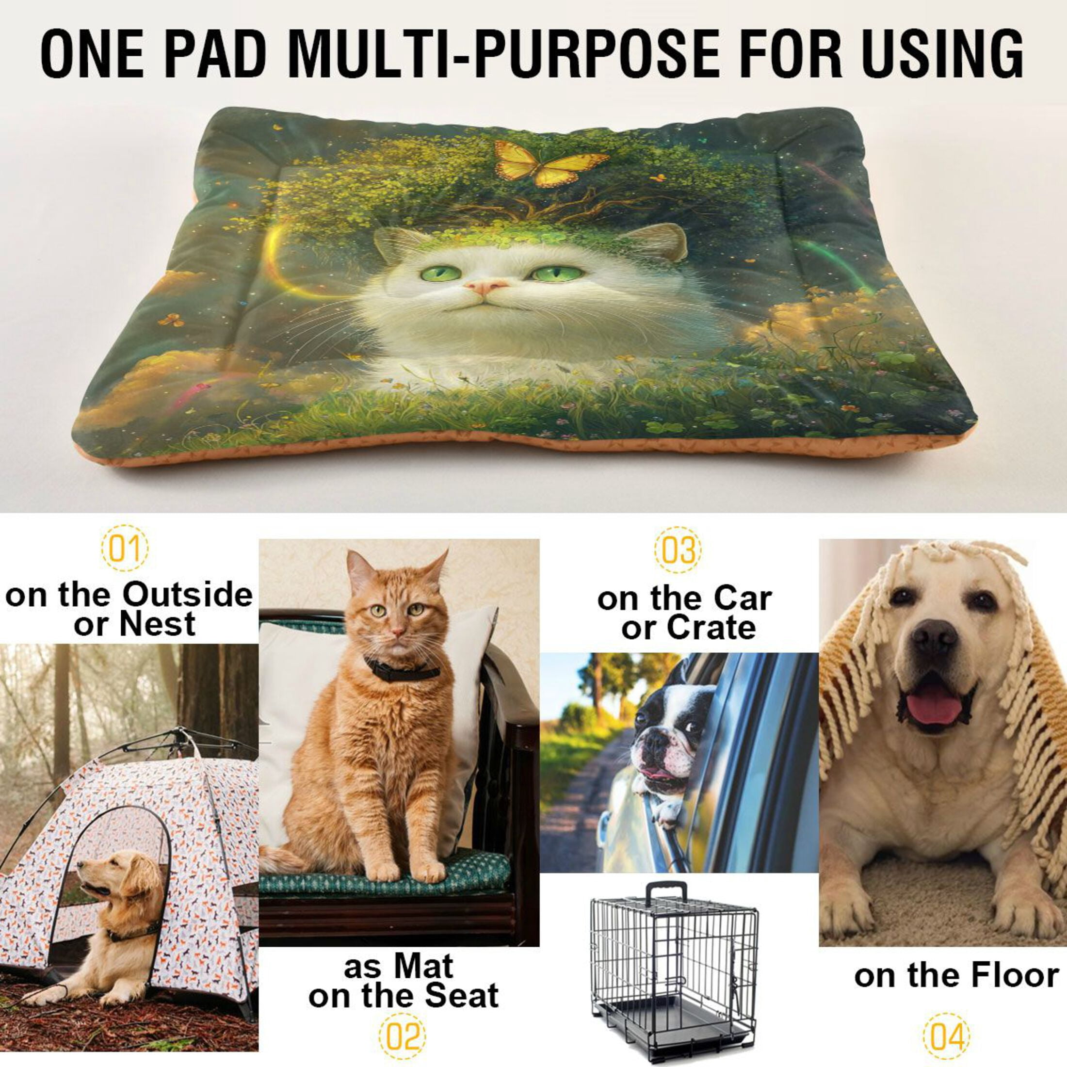 Qxltty Forest White Cat Ped Pad Wear-resistant and Hard to Bite Through Sleeping Pad for Small Medium Large Dogs Winter Pet Bed 36×24in