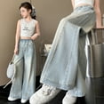 thumbnail image 5 of GYRATEDREAM Kids Girls Jeans Casual Denim Pants Elastic Waist Casual Baggy Wide Leg Jeans Micro Boot Pants 5-14 Years, 5 of 9