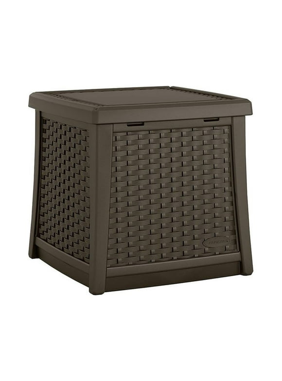Suncast Elements Outdoor Resin Square Patio Storage Side Table, Java