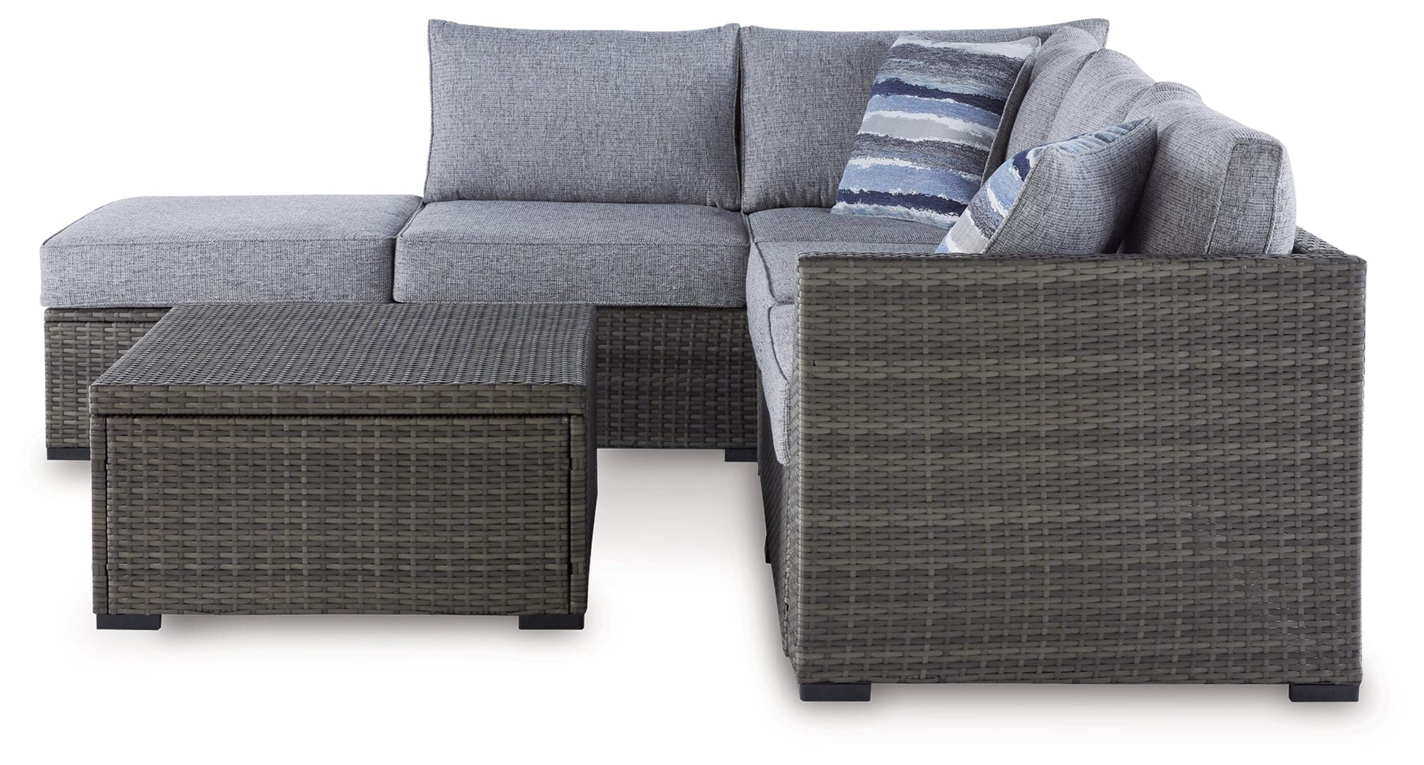 Ashley Furniture Petal Road Gray Outdoor Sectional/Ottoman/Table Set - Set of 4