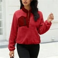 thumbnail image 6 of UTSJKR Women’s Lightweight Fleece Pullover Jacket Cropped Fall Winter Fuzzy Sherpa Jacket Sweatshirt Coat with Pockets Red XXXL, 6 of 9