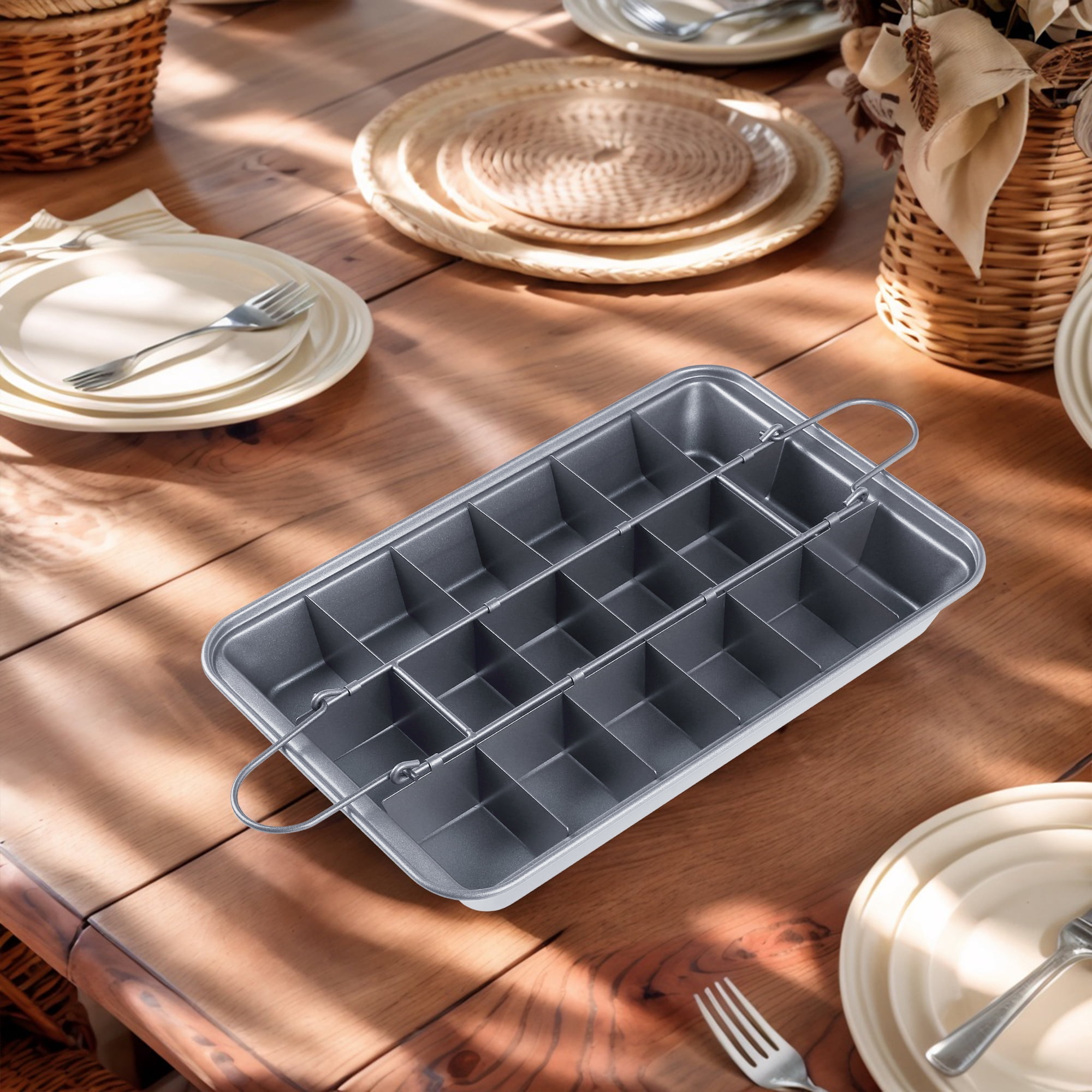 Unique Bargains Non-stick Brownie Cake Pan with Dividers Silver 12.2*7.9*1.6in
