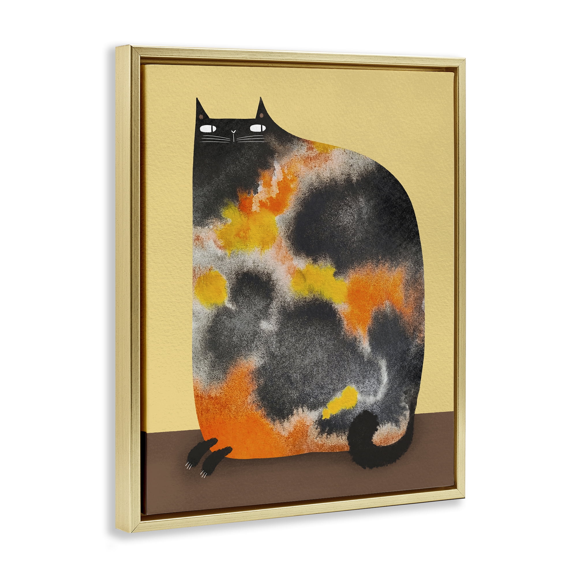 Stupell Industries Diluted Calico Cat Gold Framed Floater Canvas Wall Art, design by Gabriela Avila