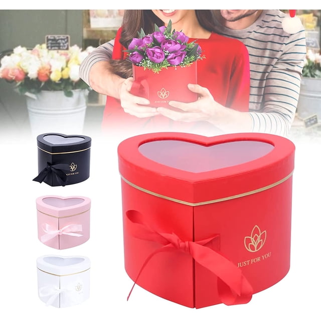 Heart Shaped Flower Box, Floral Gift Box, With Clear Lid Double Layers Rotating Drawer, Luxury Paper Mache Boxes Packaging for Arranging Mother'S Day/Birthday/Wedding Gifts