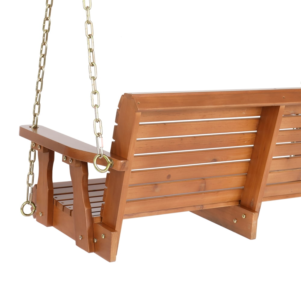 Lowestbest Outdoor 4 Feet 2-Person Wood Porch Swing Bench with Iron Chain, Dark Brown(Swing frames not included) Lowestbest Outdoor 4 Feet 2-Person Wood Porch Swing Bench with Iron Chain, Dark Brown(Swing frames not included)