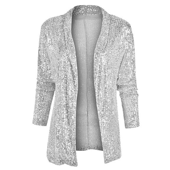 Gubotare Blazers for Women Fashion Dressy Women's Casual Work Office Blazer Jacket Open Front Blazer Jacket With Plus Size (Silver,L)