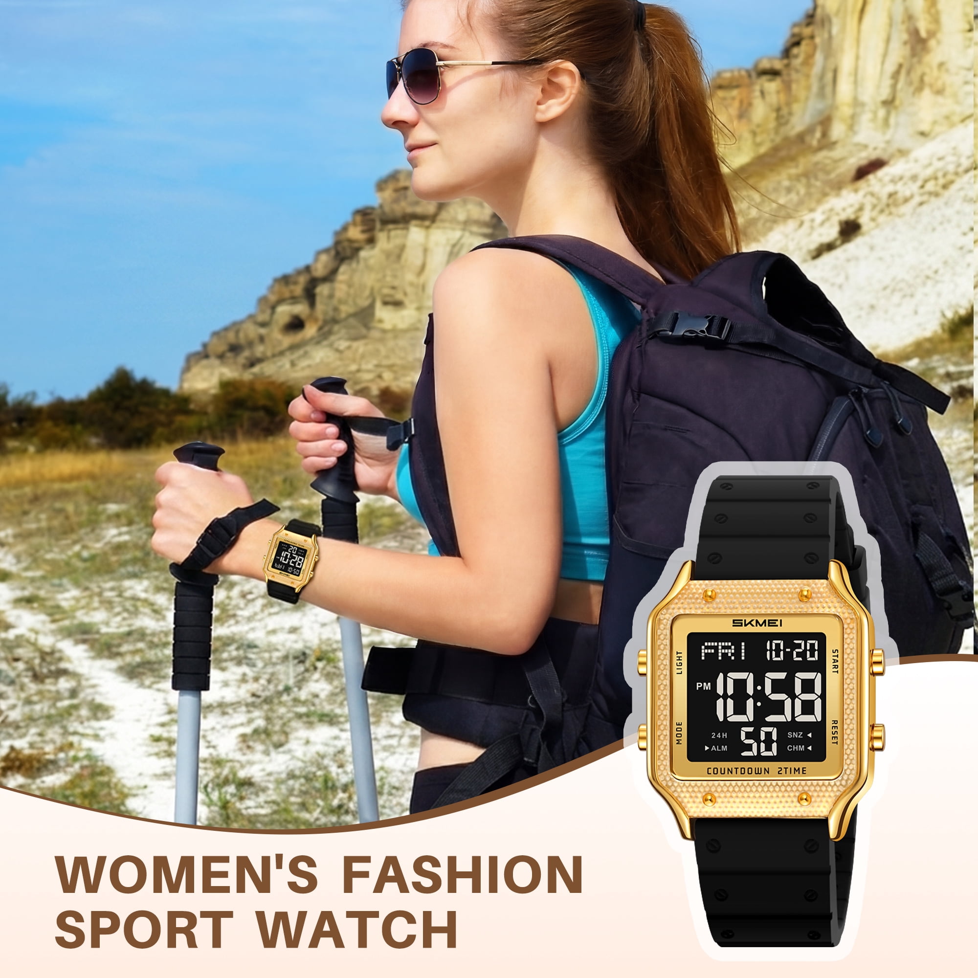 SKMEI Watches for Women Outdoor Sport Digital Watch Waterproof Chronograph Womens Wristwatch with Alarm/Back Light/Dual Time