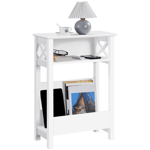 Topeakmart 3 Tier Wooden Sofa Side Table with Storage Shelf, White