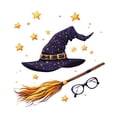 thumbnail image 3 of Adhesivos de pared para Halloween, sombrero de bruja, escoba mágica, estrellas y gafas, 3 of 4