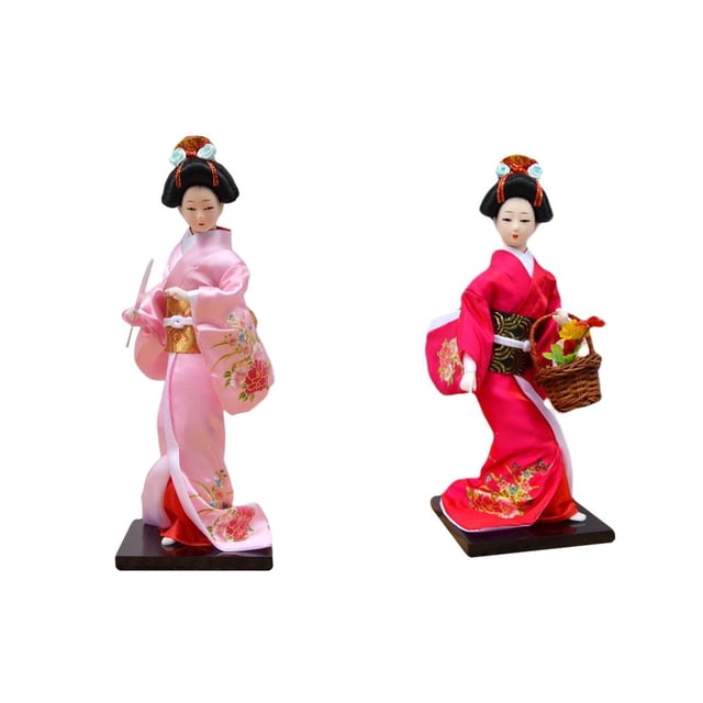 Athleticsshop2018 2 Piezas Muñeca Geisha de Escritorio con Kimono Japonés de 11" Geisha Asiática rosa rojo rosa