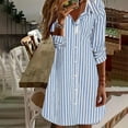 thumbnail image 2 of Button Down Shirts Dress for Women Trendy Striped Print Long Sleeve Dressy Casual Collared Office Short Dresses (2XL, Light Blue), 2 of 5