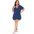 thumbnail image 3 of DARING DIVA Women's Plus Size Short Sleeve Soft Button Down Nightgown 3X Navy Blue, 3 of 6