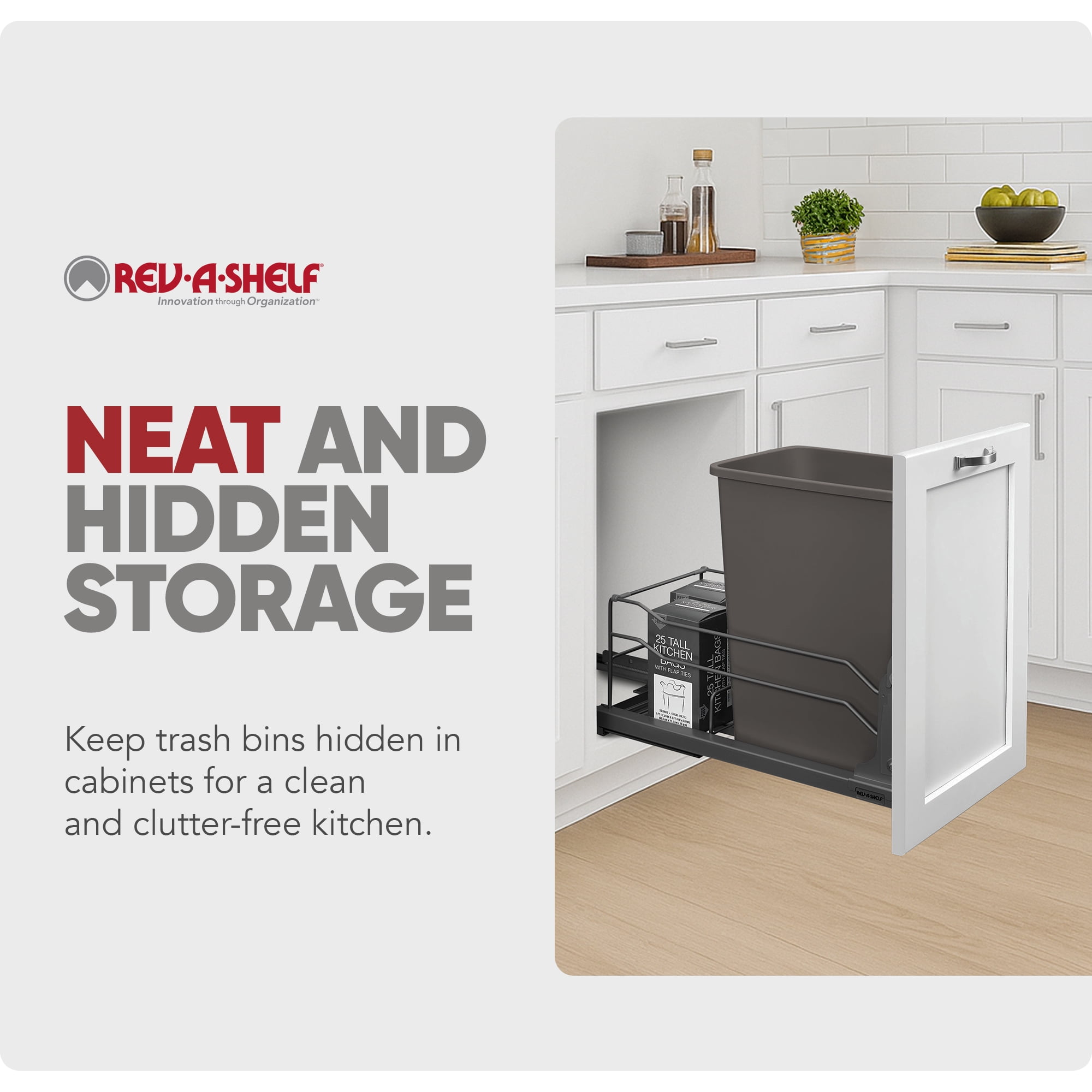 Rev-A-Shelf 53WC-1535SCDM-113 35 Qt Pullout Waste Container Trashcan, Gray