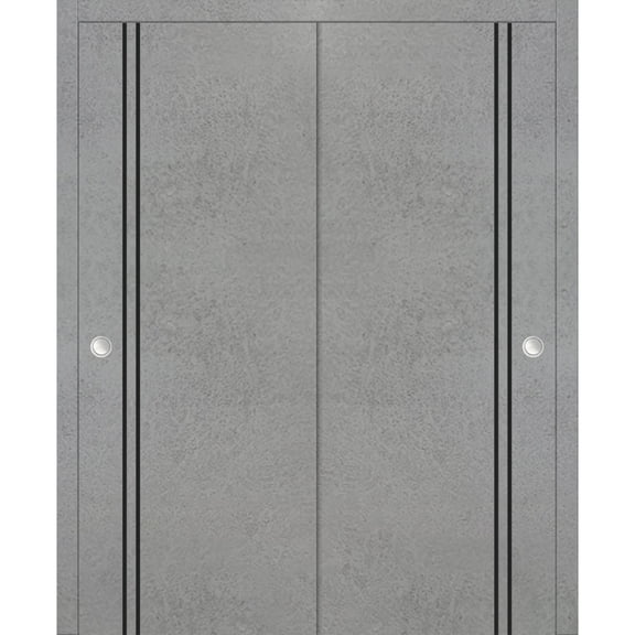 Sliding Closet Bypass Doors 36 x 80 inches | Planum 0016 Concrete with Frosted Glass | Sturdy Rails Moldings Trims Hardware Set | Wood Solid Bedroom Wardrobe Doors
