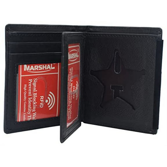 Genuine Leather RFID Blocking Five-point Star Hidden Badge Holder Wallet