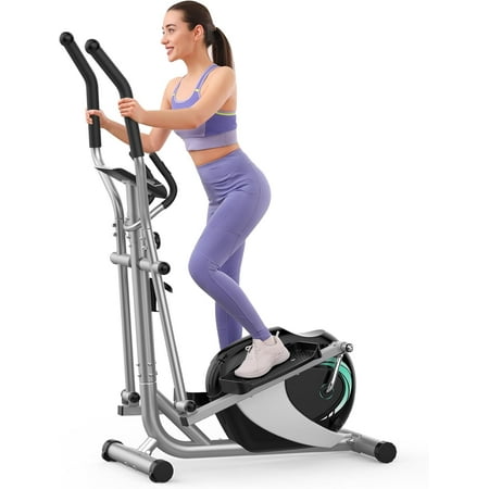 Dripexfit Home Magnetic Elliptical Trainer 6kg flywheel for ultra-quiet operation 8 levels of magnetic resistance LCD display Heart rate monitoring Tablet holder
