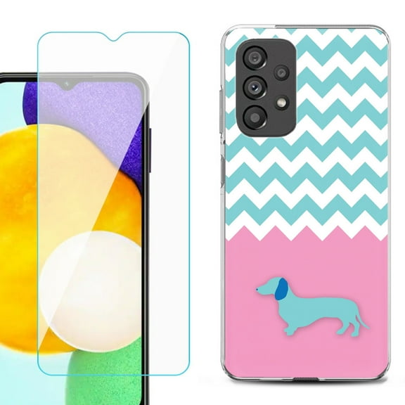 Slim-Fit Gel TPU Phone Case for Samsung Galaxy A23 5G, with Tempered Glass Screen Protector, by OneToughShield ® - Chevron/Dachshund/Puppy