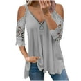 thumbnail image 1 of Blusas Para Mujer Elegantes, Informales, de Talla Grande, Blusas, Camisas Con Hombros Descubiertos, Encaje, Media Mangaｖ, Cuello Con Cremallera, Camiseta Hueca, Blusa Odeerbi  ODB154514, 1 of 8
