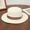 thumbnail image 6 of Fewfanhot Women Wide Brim Straw Boater Hat UPF Sun Protection Foldable Beach Fedora with Rhinestone Buckle Ribbon, 6 of 7