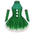 thumbnail image 4 of Aislor Girls Christmas Party Dance Snowman Shiny Sequins Figure Skating Ballet Dress with Oversleeves Green 10, 4 of 7