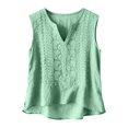 thumbnail image 2 of ManxiVoo V Neck Tank Top Top for Women Pleated Sleeveless Shirt Breathable Cotton Linen Blend for Layering Under Blazers and Cardigans XXL Size Green, 2 of 7