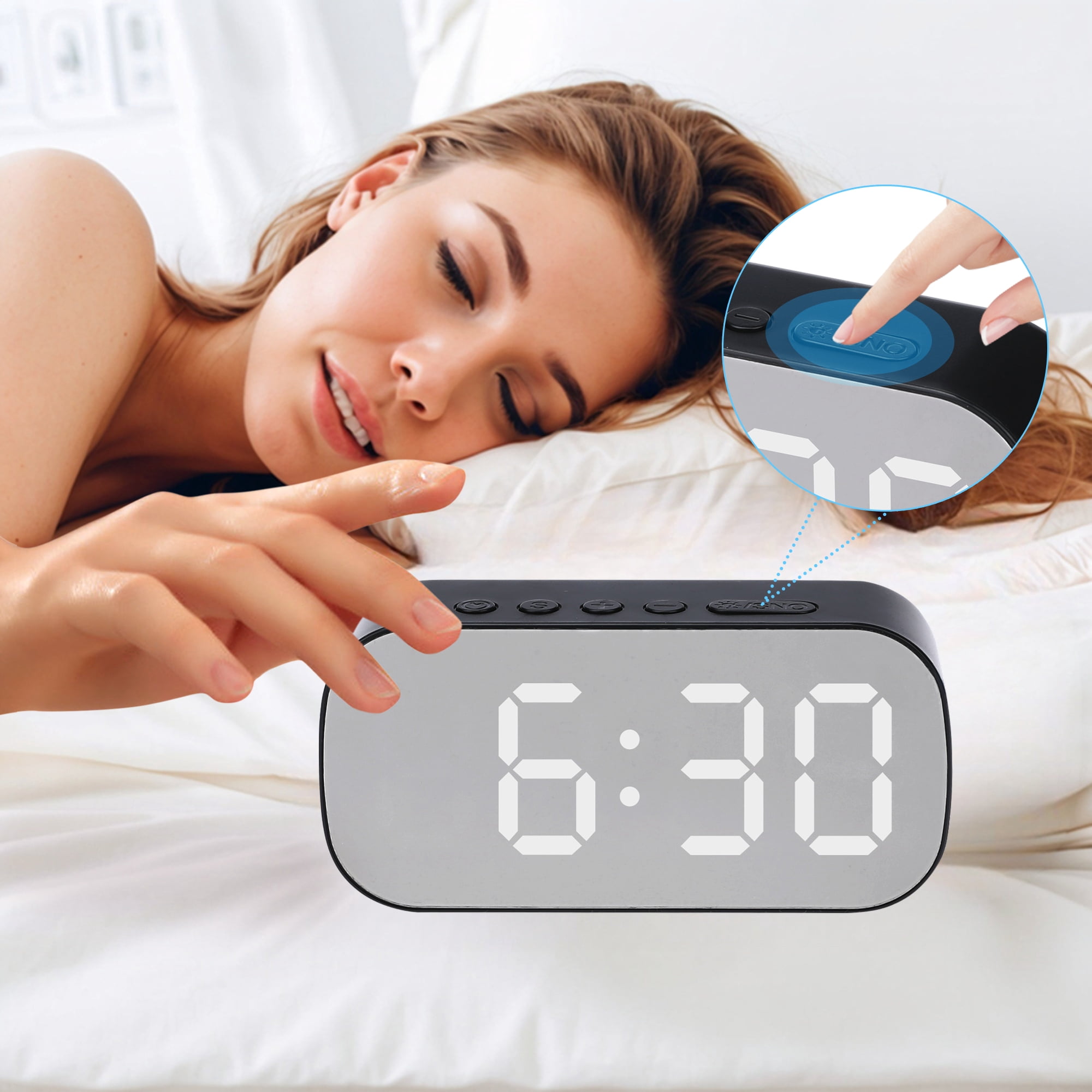Unique Bargains 2 Pcs Oval Alarm Clock Snooze Black White
