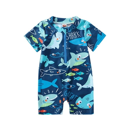 

aturustex Toddler Baby Boys One Piece Swimsuit Cute Shark Print Short Sleeve Zip Up Swimwear Bathing Suit Blue 0M 3M 6M 12M 1T 2T 3T 4T 5T