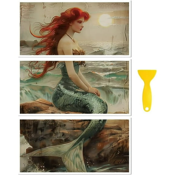 Rub on Transfer Decal Sticker for Furniture Craft Decor 6"x12" Mermaid and Ocean 3Pcs Waterproof UV DTF Transfer for Drawer Dresser Glass Porcelain Wood Plastic