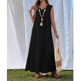 thumbnail image 6 of Women'S Tank Maxi Dress A-Line V-Neck Sleeveless Solid Color Loose Casual Long Beach Dresses Coverups Black [Spot] S, 6 of 9