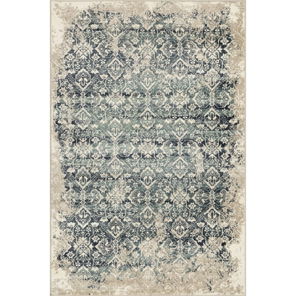 8â€™ Round Beige Blue Distressed Diamonds Area Rug