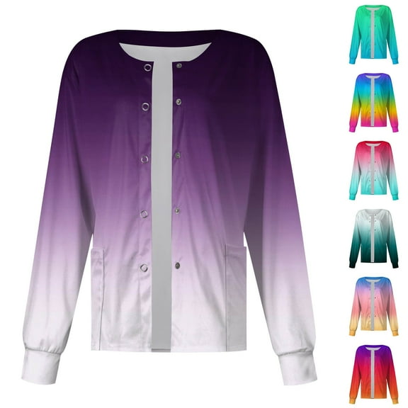 Domzest 2025 Black Scrubs Sets for Women Long Sleeve Snap Front Warm up Medical Scrub Tops Basic Color Nursing Working Uniforms Lightweight Nurse Jacket Multicolor M