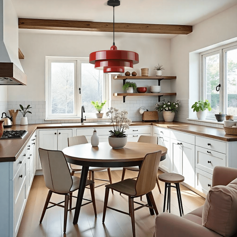 Mid Century Pendant Lamp 1-Light Ceiling Pendant Light 3-Layer Shade Design E26 Vintage Metal Flush Mount Light Fixtures For Dining Table Kitchen Island Hallway