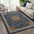 thumbnail image 4 of BENESKY 2' x 6' Monaco Collection Runner Rug, Boho Chic Medallion Distressed Design, Non-Shedding & Easy Care, Ideal for Living Room, Bedroom, Navy Blue & Orange, 4 of 5