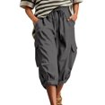 thumbnail image 5 of Capris for Women with Pockets Wide Leg Cargo Pants High Elastic Waist Hiking Travel Ladies Baggy Trousers Drawstring Loose Fit Casual Lounge Yoga Workout Palazzo Sweatpants Outdoor Golf Jogger Grey, 5 of 8