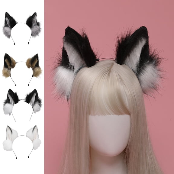 SmartBy Headband Furry Wolf Ear Cosplay Prop Head Decoration Elastic Anti-slip Contrast Color Unisex Halloween Party Masquerade Headband