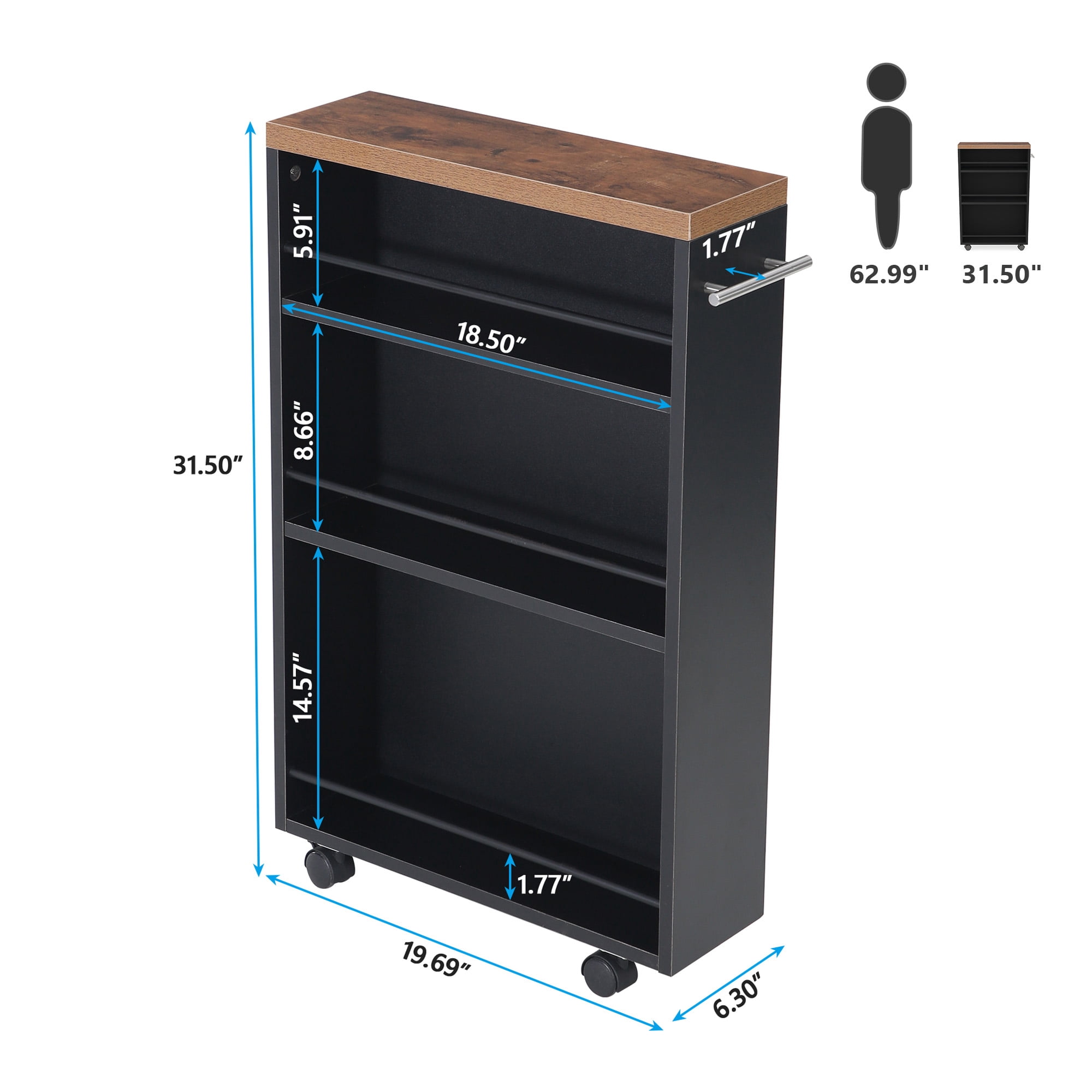 MAYEERTY 4-Tier Slim Rolling Storage Cart, Lockable Wheels Narrow Gap Organizer for Kitchen Bathroom Office
