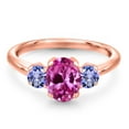 thumbnail image 3 of Gem Stone King 2.25 Ct Oval Pink Created Sapphire Blue Tanzanite 18K Rose Gold Plated Silver Ring (Size 6), 3 of 6