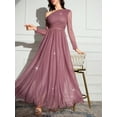 thumbnail image 3 of Dusty Purple Asymmetrical One Shoulder Long Sleeve Sparkly Maxi Dress For Women, 3 of 6