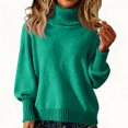 thumbnail image 5 of Women's Casual and Fashionable High Neck Long Sleeve Knitted Solid Color Top Sweater for Elegant and Comfortable Styles,Green,L, 5 of 5
