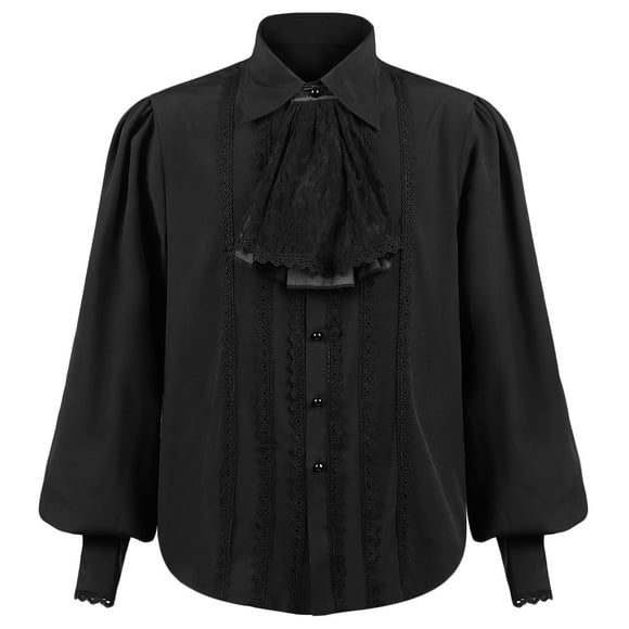 Penkiiy Men's Dress Shirts Men Casual Fashion Pullover Long Sleeve Ruffled Renaissance Shirt Steampunk Trumpet Sleeve Top Black Shirts