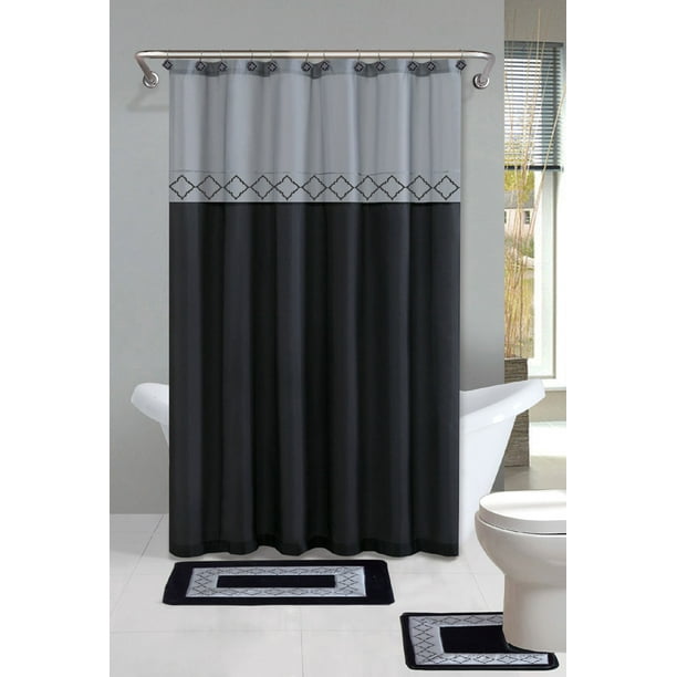 Contemporary Bath Shower Curtain 15 Pcs, Contemporary Bathroom Rug Sets