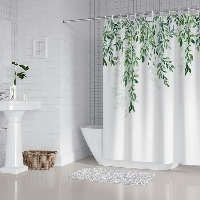 Glawry Sage Green Leaves Plant Eucalyptus Shower Curtain for Bathroom 60W X  72H Inches Botanical Nature Mint Gold Leaf Bathroom Curtains Set Summer