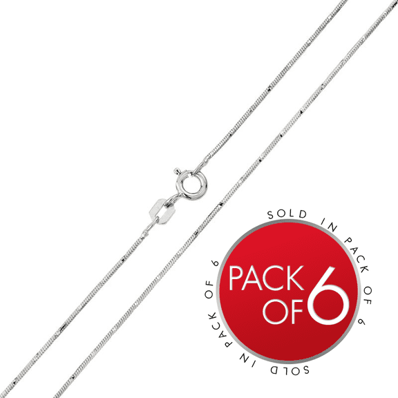 Sterling Silver 8 Sided Snake DC Silver 925 Rhodium Plated Chain 0.8mm Pack of 6 18" Jewelry Female