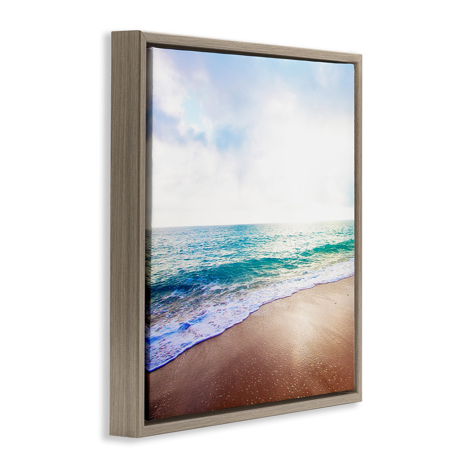 Stupell Industries Sun Shining over Beach Nautical & Beach Photography Brown Floater Framed Canvas Art Print Wall Art, 18 x 18