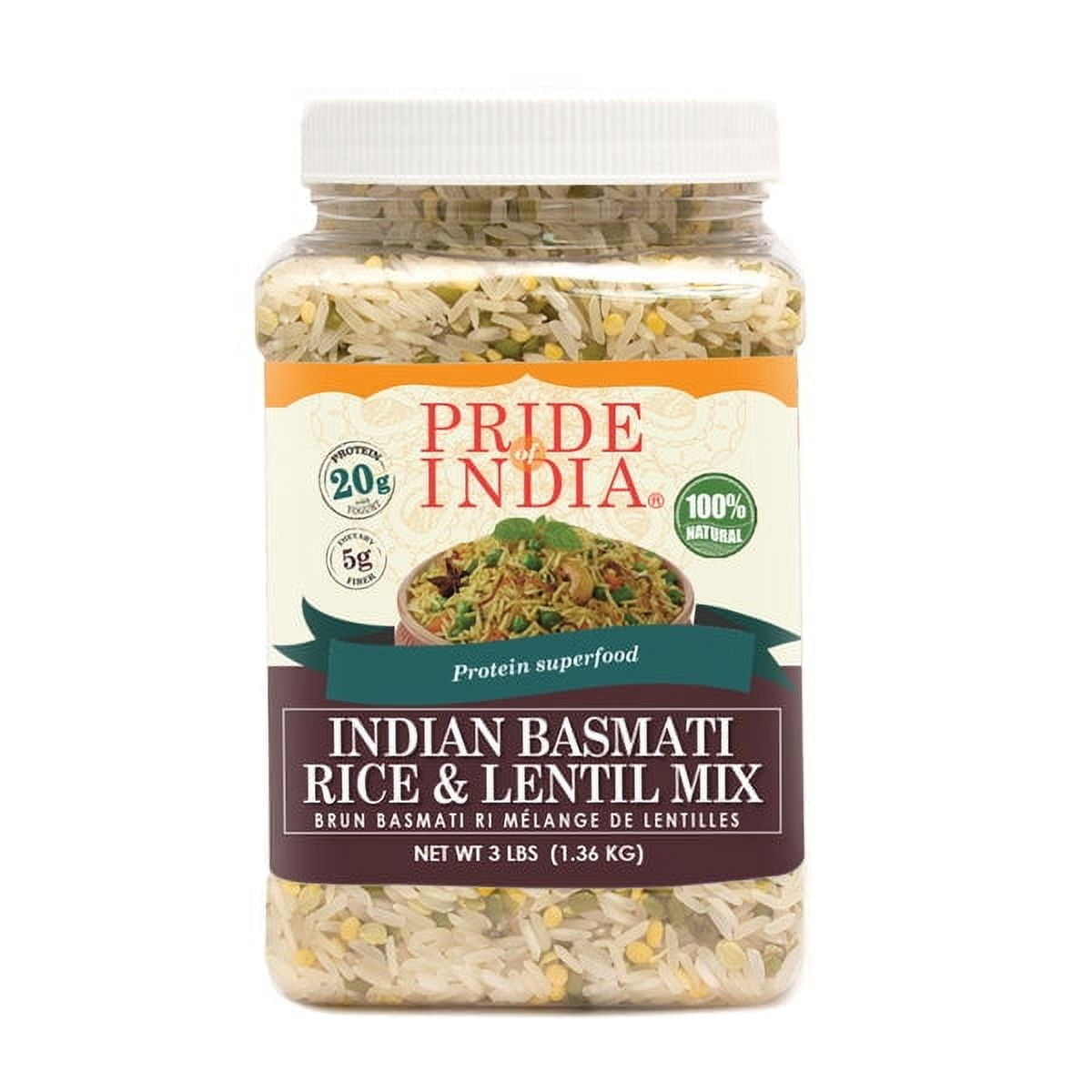 Pride of India - Pack of 6 - White Basmati Rice And Lentil Kitchari Mix, Protein Superfood, 3 lbs Jar
