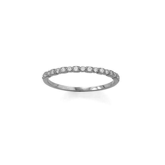925 Sterling Silver Rhodium Plated Thin CZ Ring 17 1.25mm CZs Across Top Band is 1.5mm Tapers Down to 1. Ring for Women